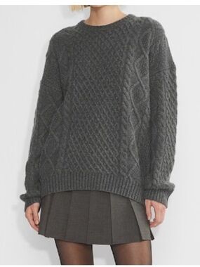 Aritzia Sunday Best Heather Grey Peggy Sweater XL Cable Knit Cottagecore Preppy